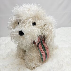 Vintage 1990 Gingham White Dog Stuffed Animal Commonwealth & Co. 14" Fluffy Plus